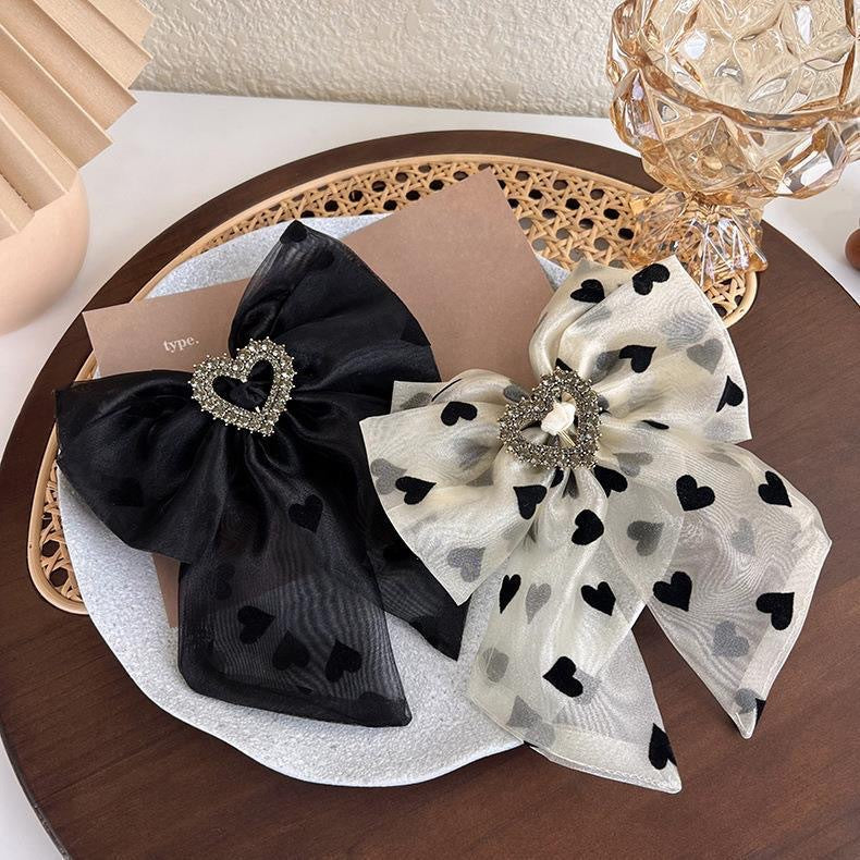 Wholesale Mesh Bow Side Clip Small Fragrant Printed Rhinestone Spring Clip